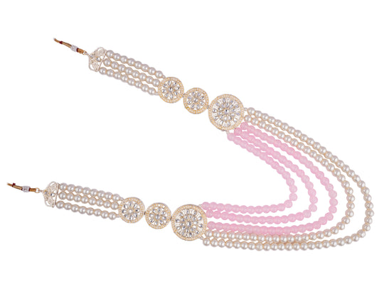 Minimalistic Multi-Layer Groom’s Mala with Kundan Accents - Pink