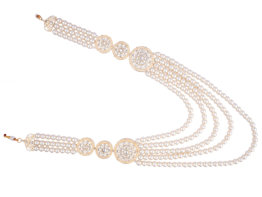 Minimalistic Multi-Layer Groom’s Mala with Kundan Accents - White