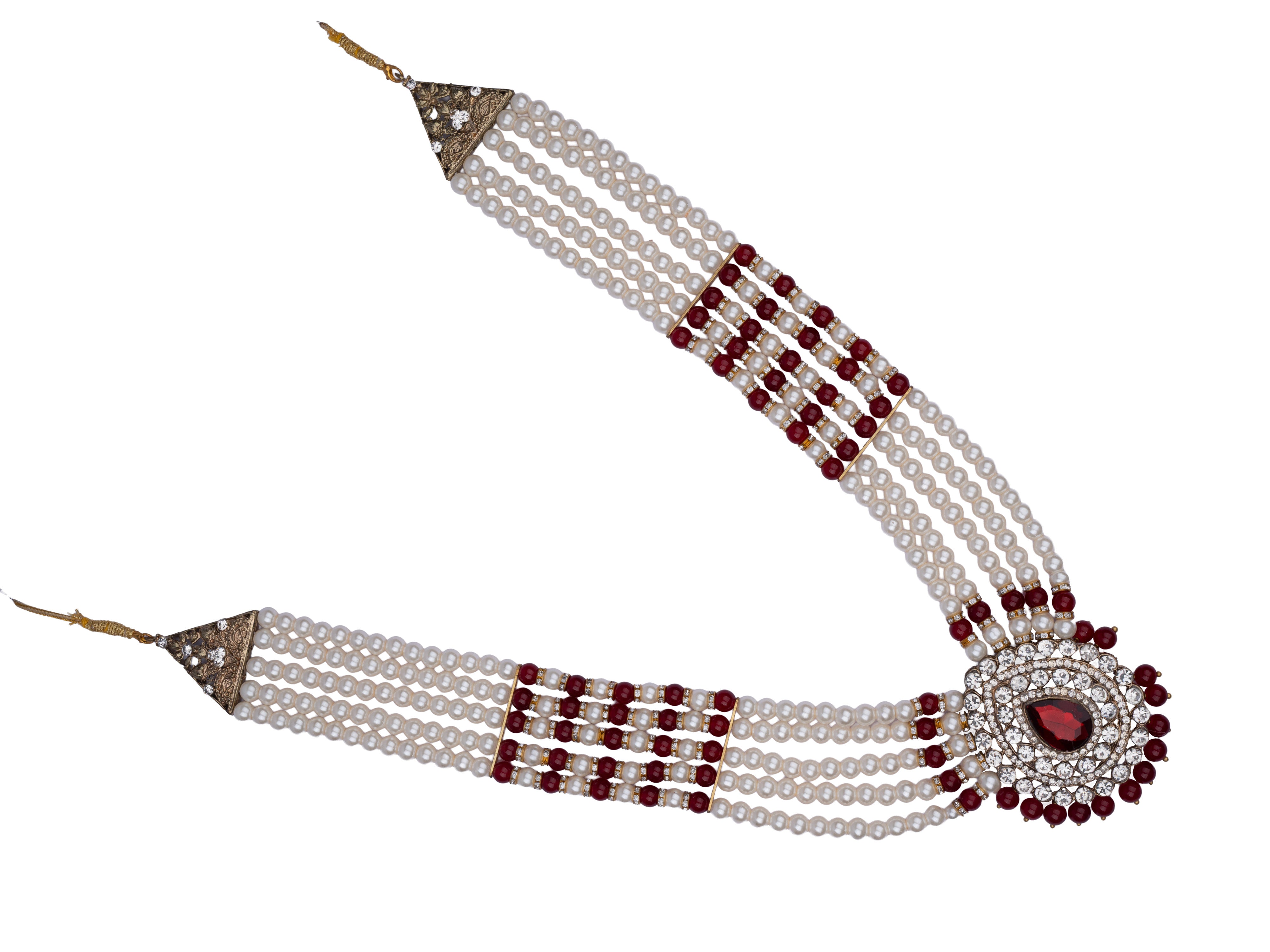 Multi-Strand Groom Necklace with Red Centerpiece
