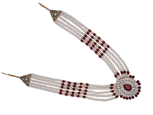Multi-Strand Groom Necklace with Red Centerpiece
