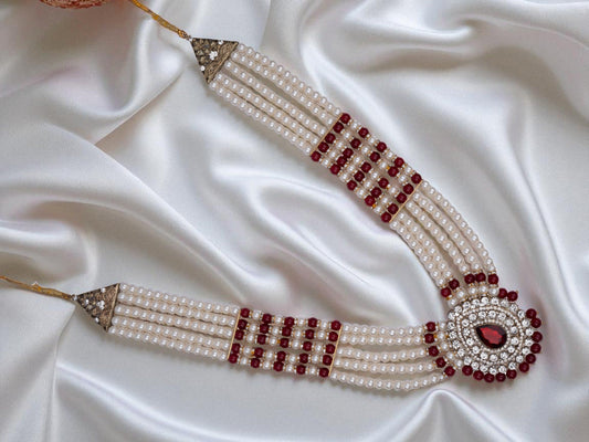 Multi-Strand Groom Necklace with Red Centerpiece
