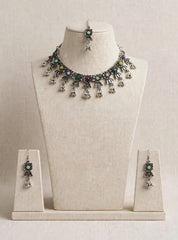 Navratri Multicolour Oxidised Floral Necklace & Earrings Set
