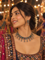 Navratri Multicolour Oxidised Floral Necklace & Earrings Set