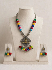 Navratri Rangtaali – Multicolour Ganesha Oxidised Necklace & Earrings Set
