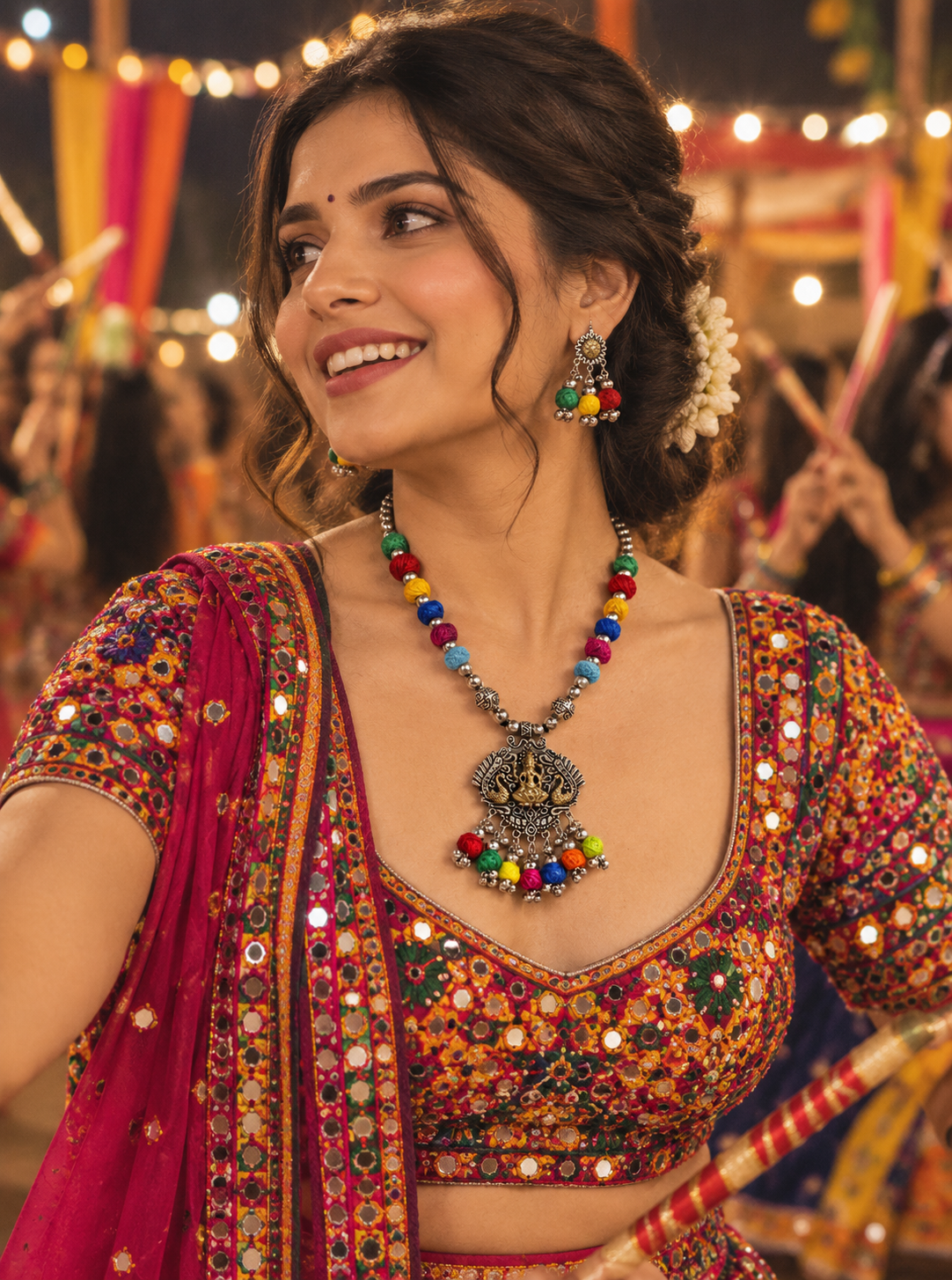 Navratri Rangtaali – Multicolour Ganesha Oxidised Necklace & Earrings Set
