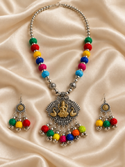 Navratri Rangtaali – Multicolour Ganesha Oxidised Necklace & Earrings Set