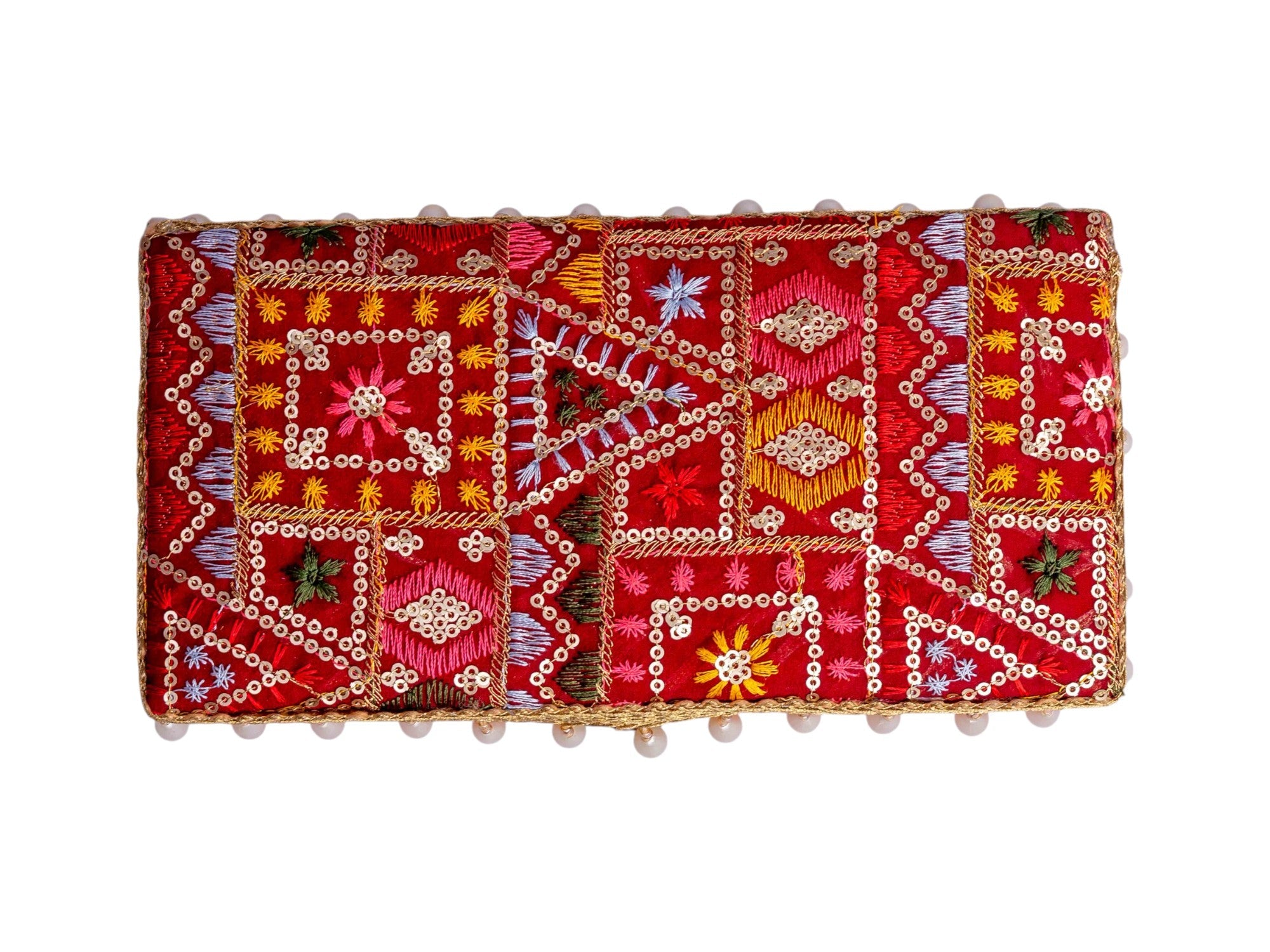 Phulkari Handcrafted Cash Box- Maroon