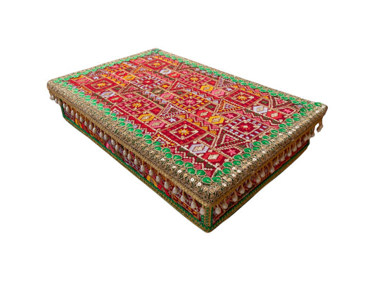 Phulkari Handcrafted Chowki  - Maroon