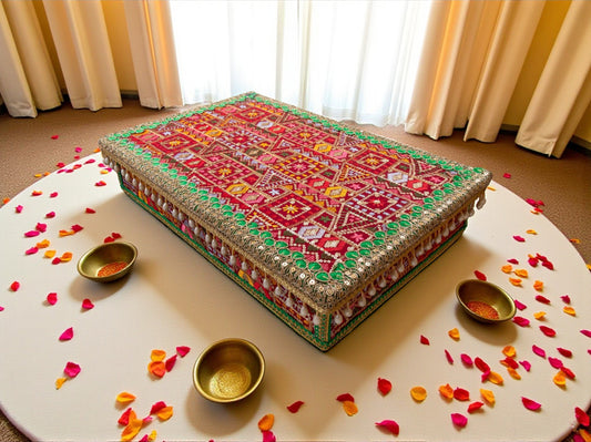 Phulkari Handcrafted Chowki  - Maroon
