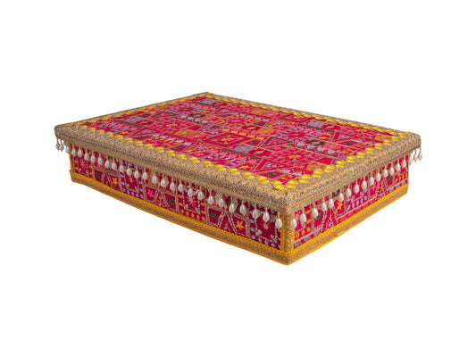 Phulkari Handcrafted Chowki  - Rani Pink