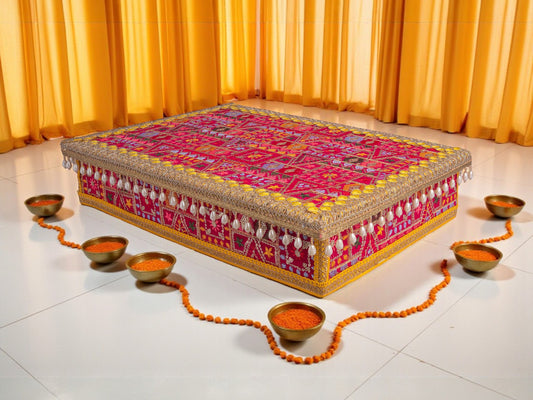 Phulkari Handcrafted Chowki  - Rani Pink
