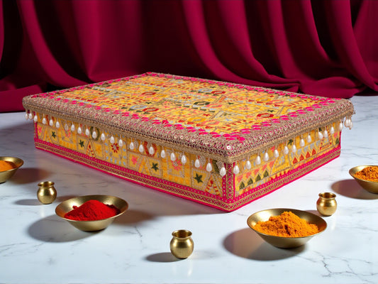 Phulkari Handcrafted Chowki  - Yellow