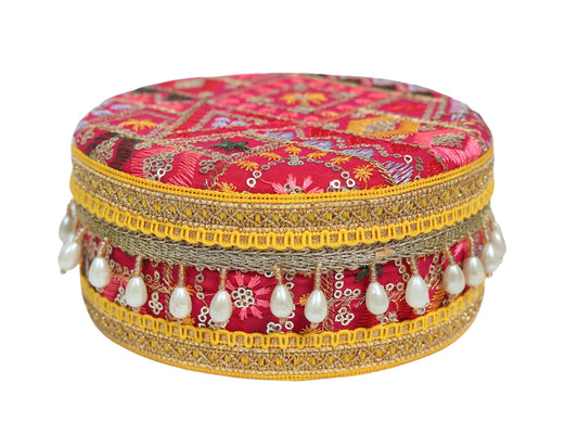 Phulkari Handcrafted Laddoo Box  - Rani Pink