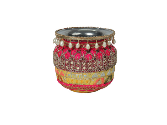Phulkari Handcrafted Decorated Lota - yellow