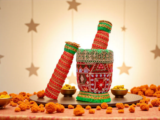 Phulkari Handcrafted Okhal Musal  - Maroon