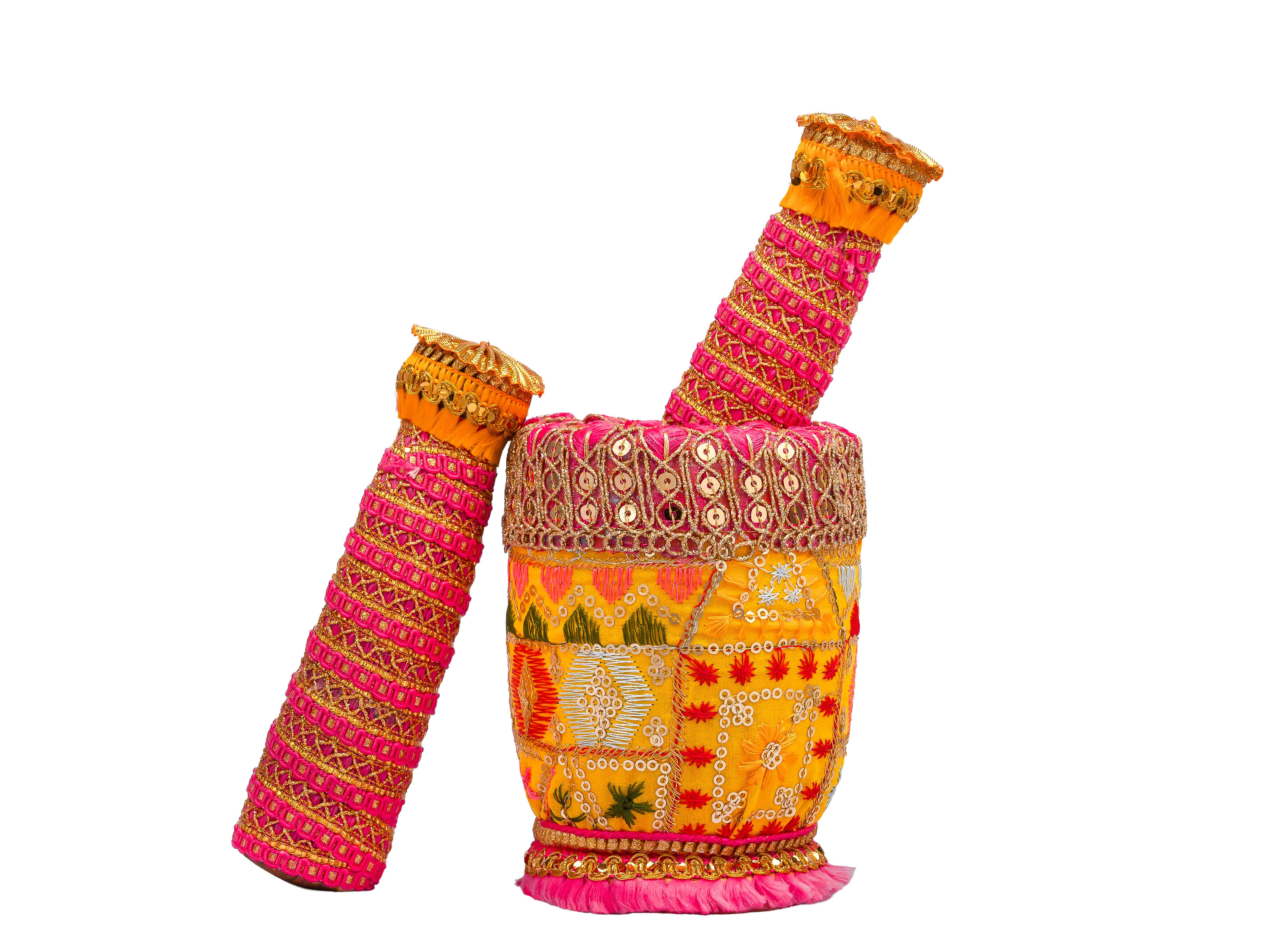 Phulkari Handcrafted Okhal Musal  - Yellow