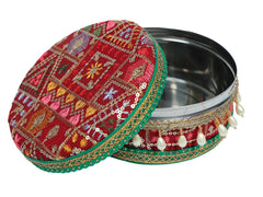 Phulkari Handcrafted Laddoo Box  - Maroon