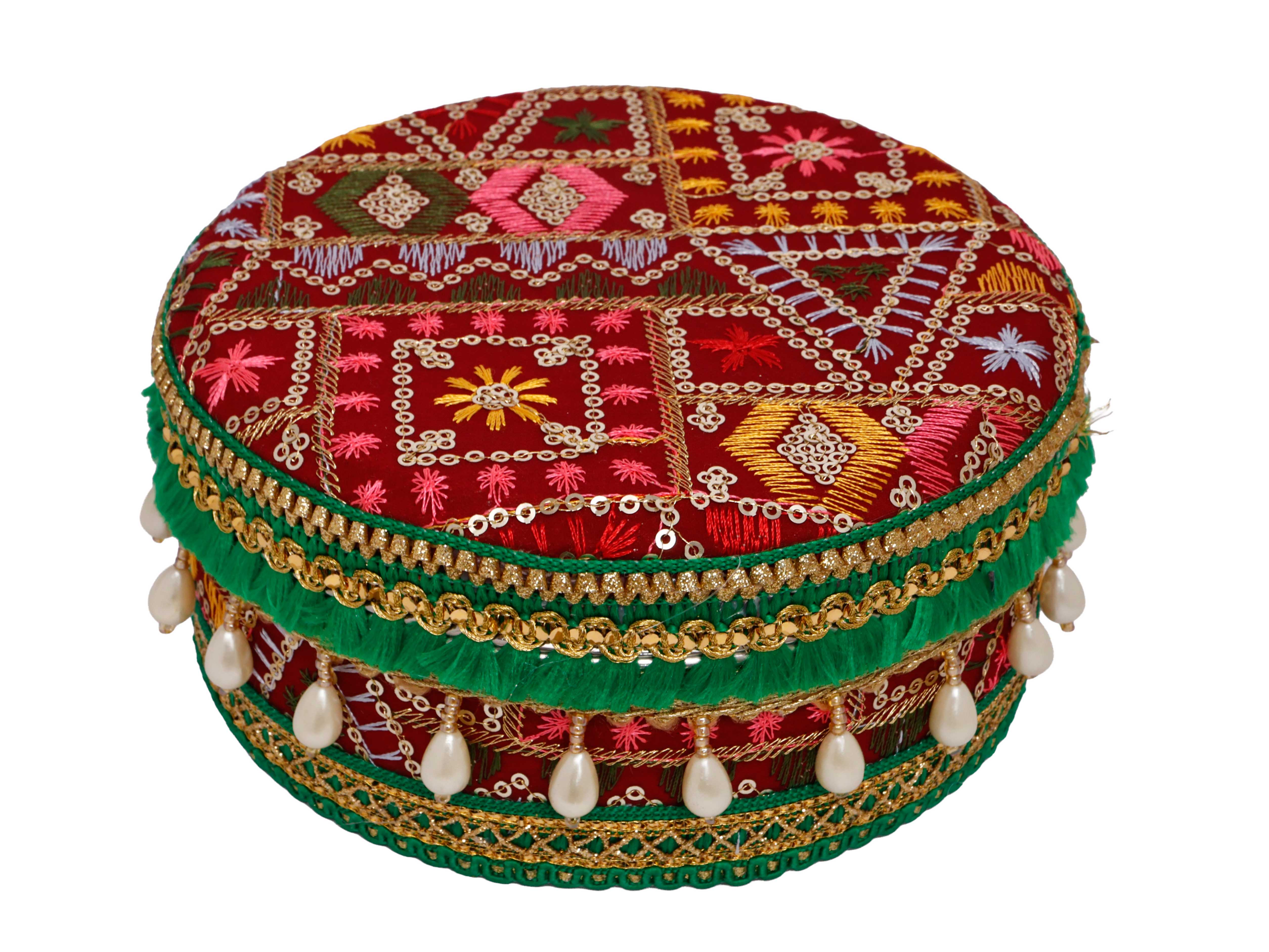 Phulkari Handcrafted Laddoo Box  - Maroon