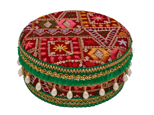 Phulkari Handcrafted Laddoo Box  - Maroon