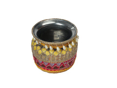 Phulkari Handcrafted Lota - Rani Pink