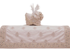 Blush Pink Groom Pagdi with Embroidered Safa and Pearl Kalgi