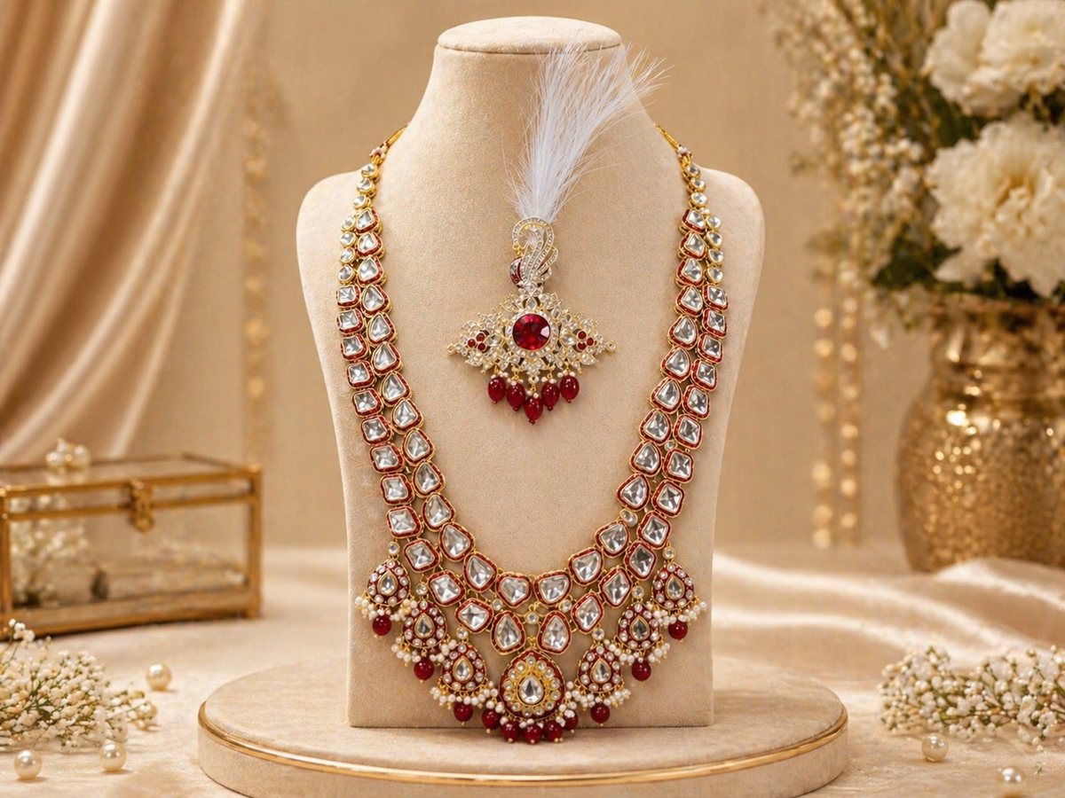 Rajsi Kundan Groom Necklace and Kalangi Set  - Red