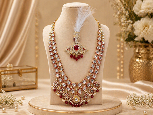 Rajsi Kundan Groom Necklace and Kalangi Set  - Red