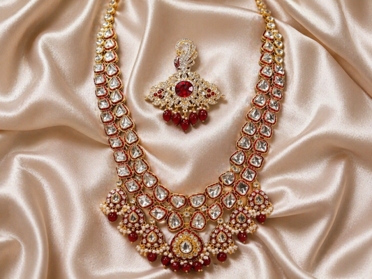 Rajsi Kundan Groom Necklace and Kalangi Set  - Red