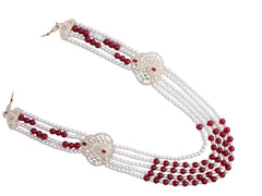 Red & White Bead Triple-Layer Groom Mala with Kundan Side Pendants