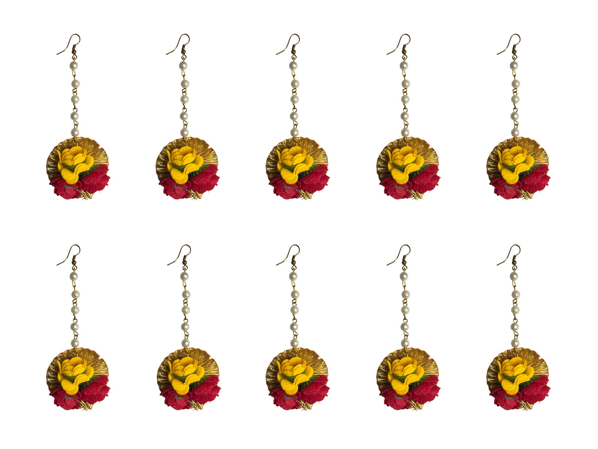 Red-Yellow Floral Maangtika with Pearls