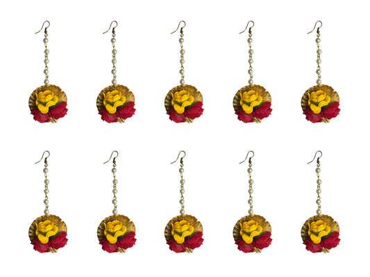 Red-Yellow Floral Maangtika with Pearls