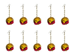 Red-Yellow Floral Maangtika with Pearls