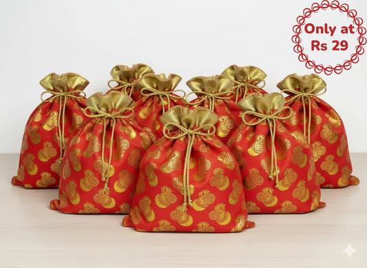 Traditional Red & Gold Brocade Potli Bag (pack of 10)