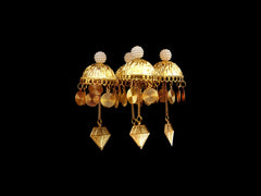 Grand Golden Bridal Kaleera with Multi-Layer Pearl Strands and Dome Charms
