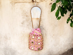 Royal Embroidered Potli Bag with Mirror Work and Braided Handle - Baby-Pink - Image 1