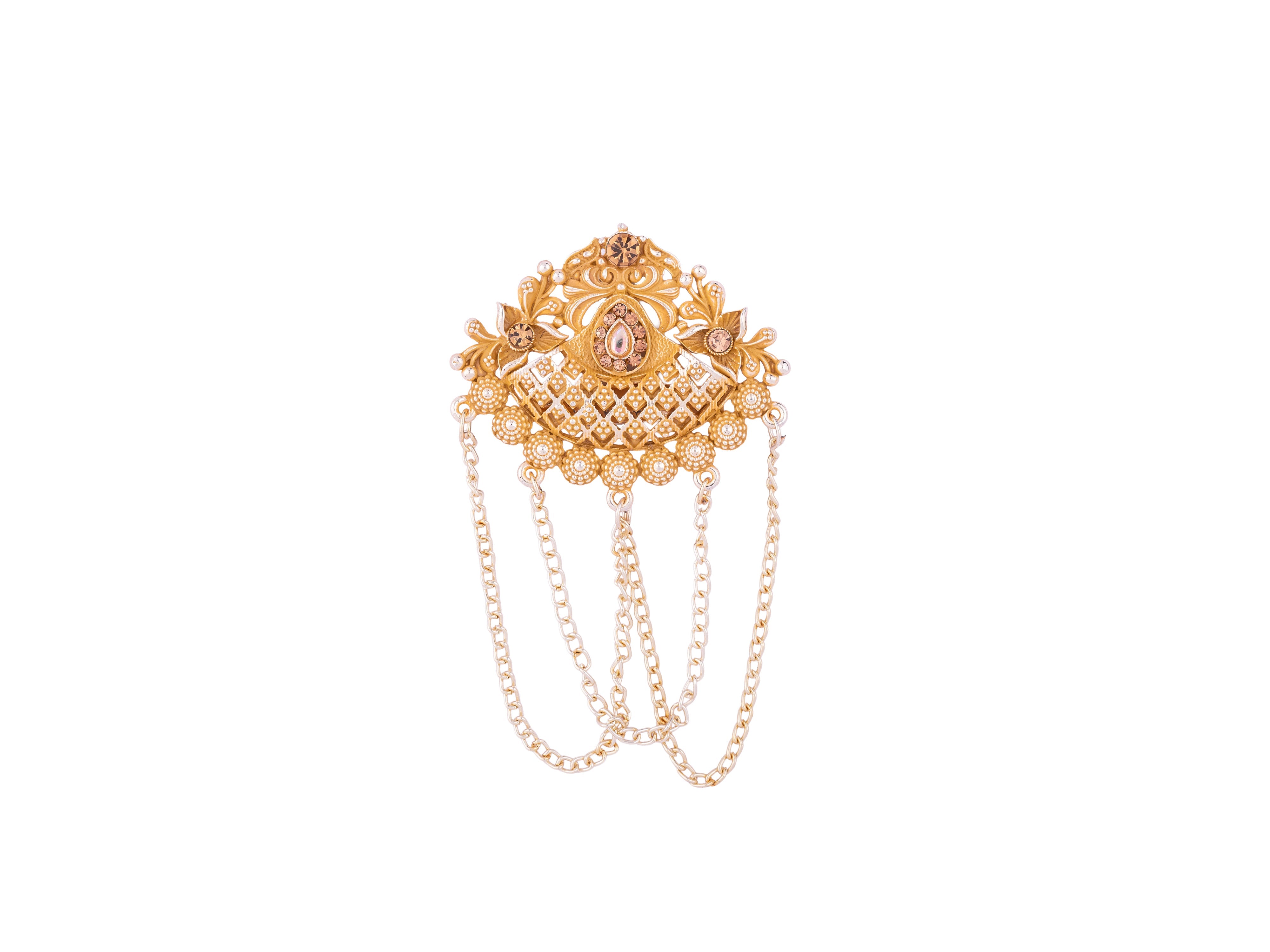 Royal Pearl & Kundan Groom's Brooch - Peach
