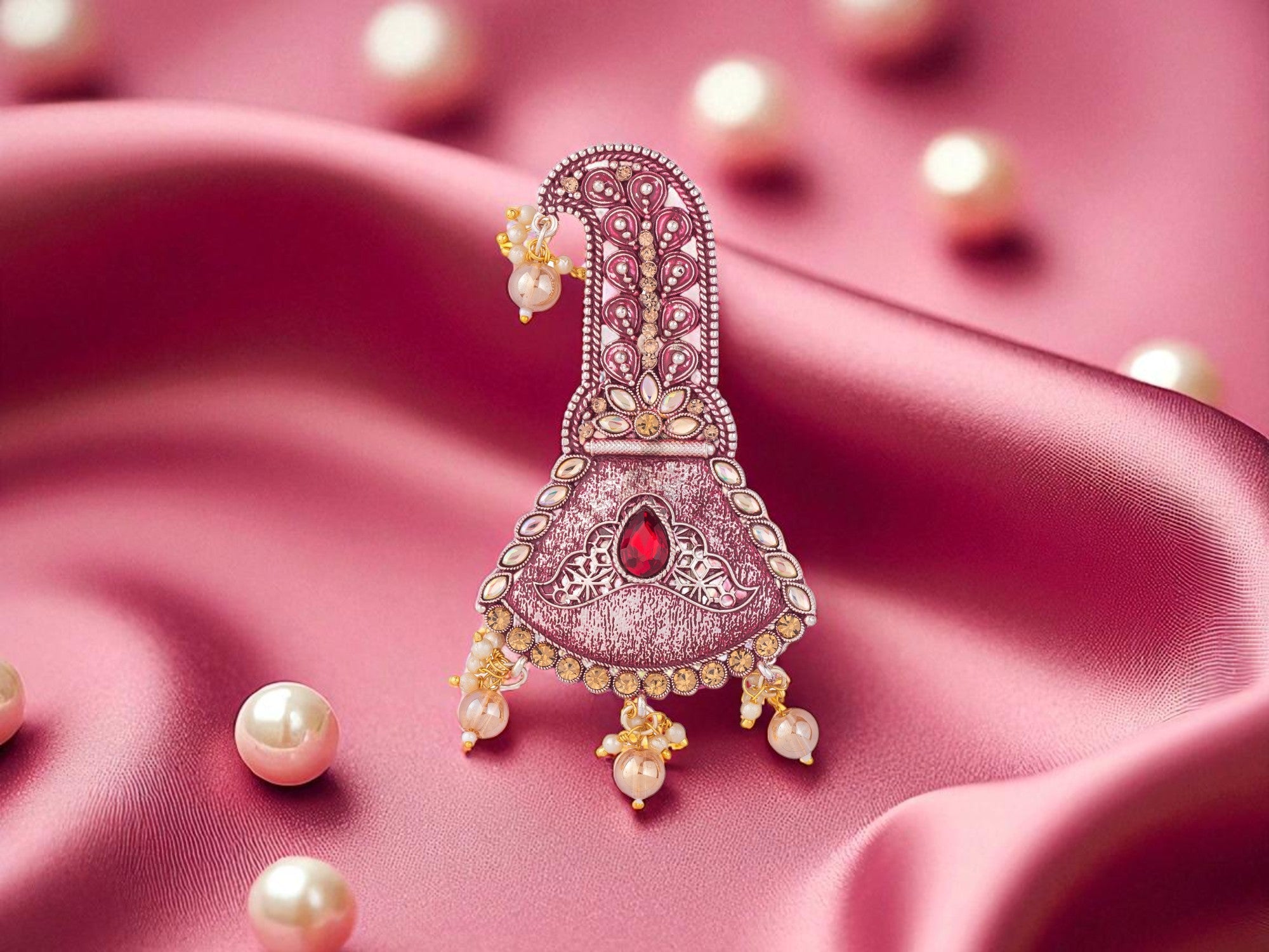 Royal Groom kalgi with Stone Embellishments & Pearl Danglers 