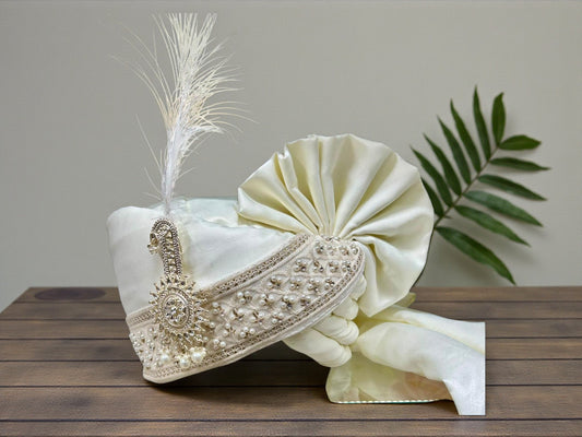 Hand-Tied Royal Essence Groom Pagdi with Embroidered Safa and Pearl Kalgi