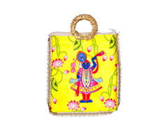 Shri Square Bag with Golden Handle - Yellow - Image 2