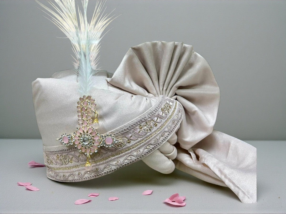Hand-Tied Signature Groom Pagdi with Embroidered Safa and Pearl Kalgi
