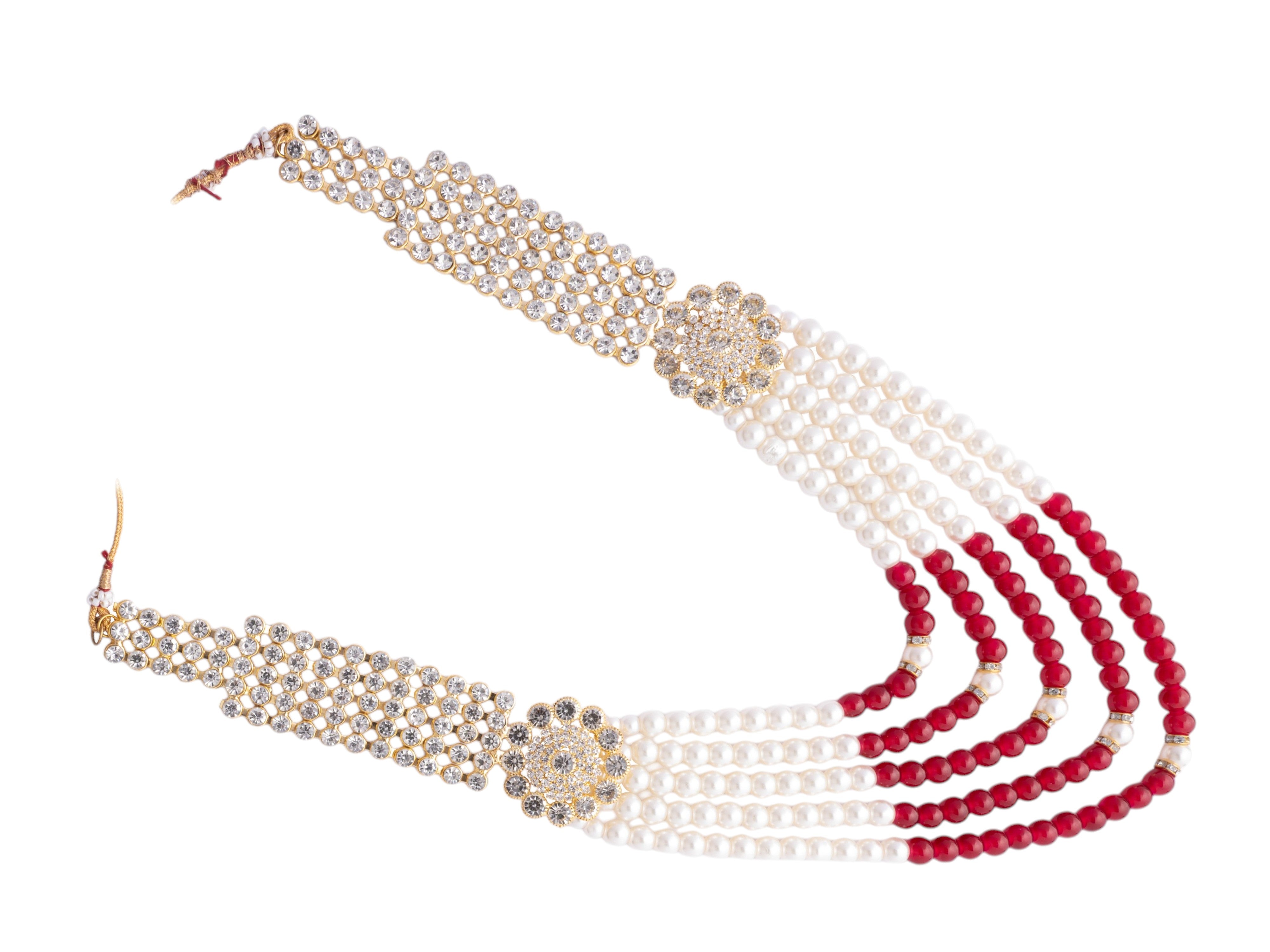 Stylish Pearl & Red Bead Groom’s Mala