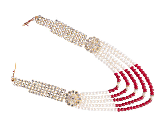 Stylish Pearl & Red Bead Groom’s Mala