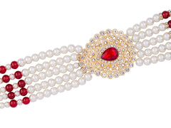 Subtle Pearl & Bead Groom’s Mala with Statement Pendant - Red