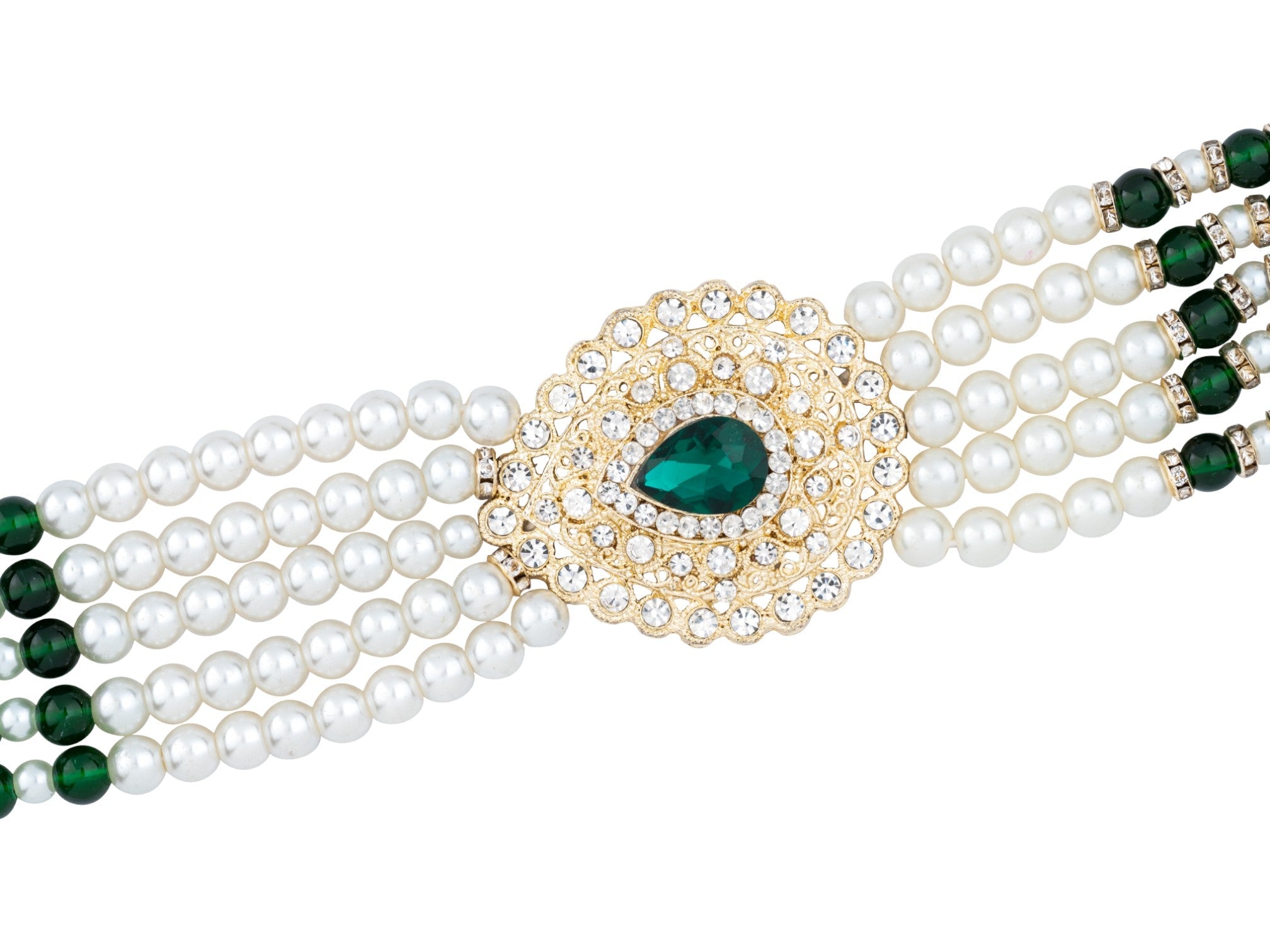 Subtle Pearl & Bead Groom’s Mala with Statement Pendant - Green