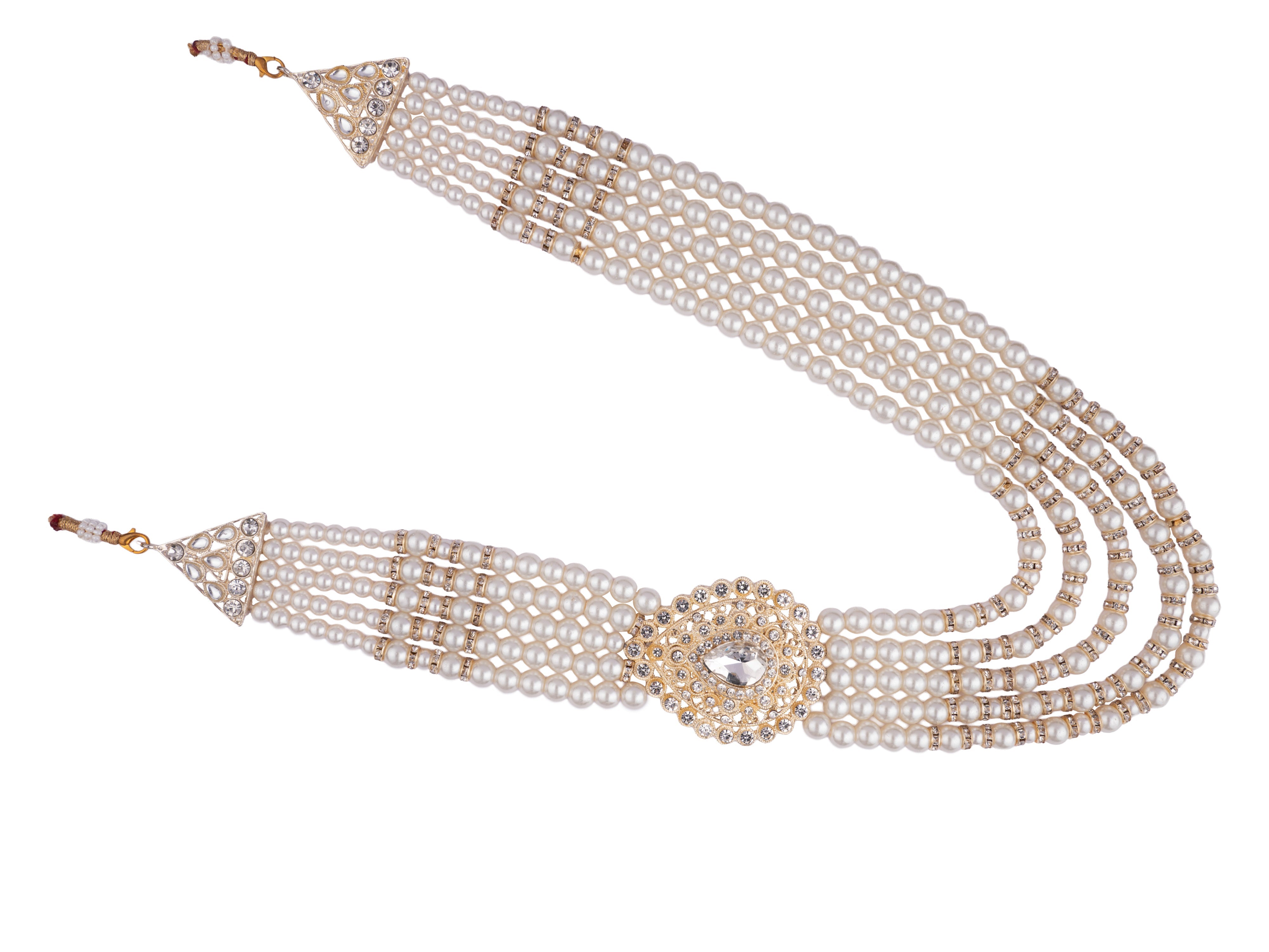 Subtle Pearl & Bead Groom’s Mala with Statement Pendant - White