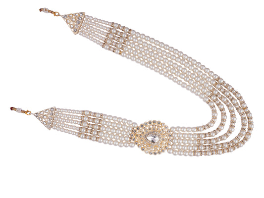 Subtle Pearl & Bead Groom’s Mala with Statement Pendant - White