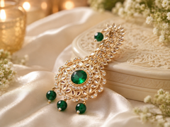 Traditional Groom kalgi with Kundan Work & Pearl Danglers - Green