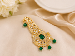Traditional Groom kalgi with Kundan Work & Pearl Danglers - Green