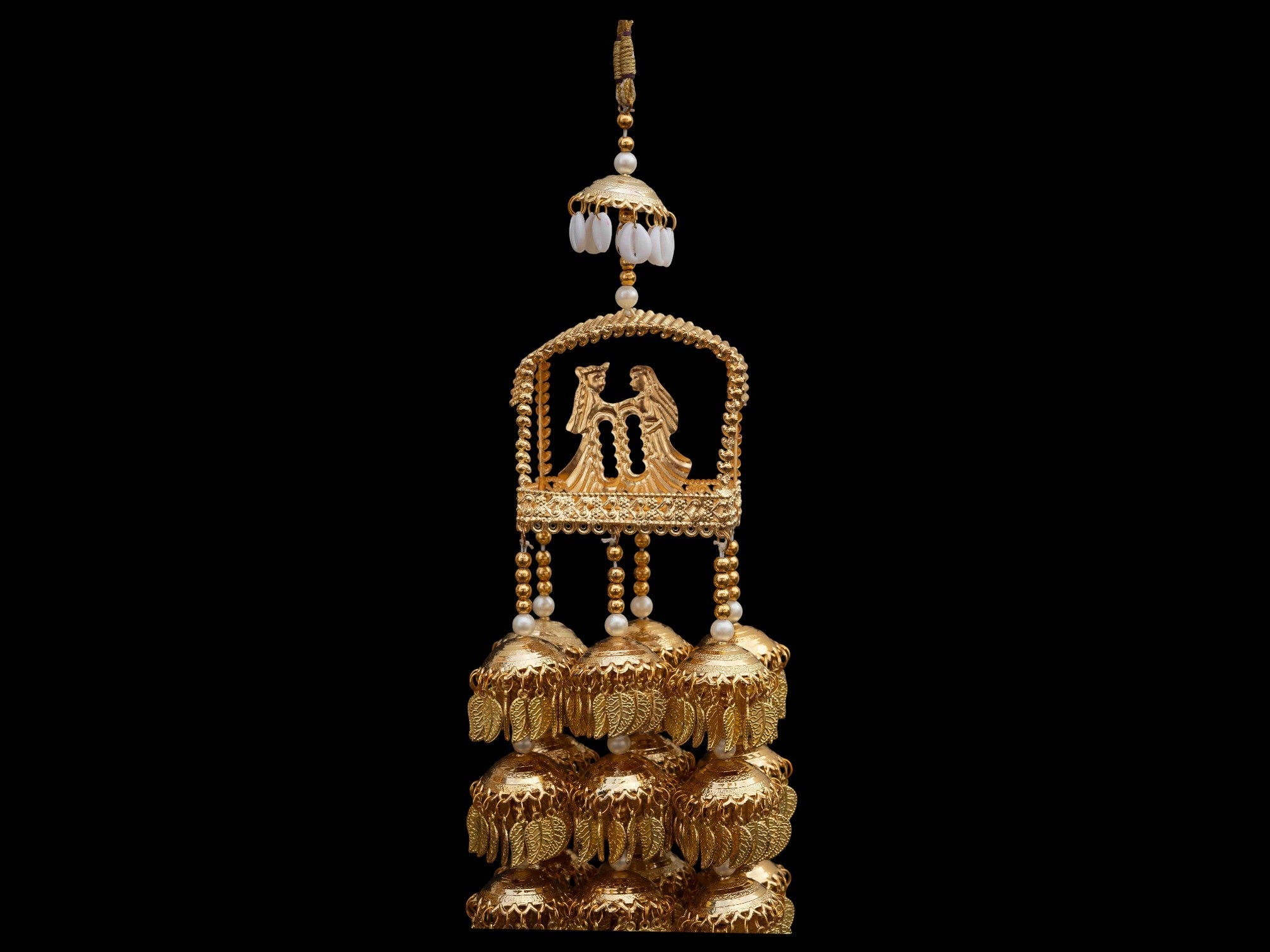 Traditional Golden Multi-Layer Bridal Kaleera with Wedding Motif