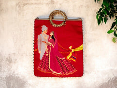 Vivah Themed Potli Bag with Designer Handle - Red - Image 1
